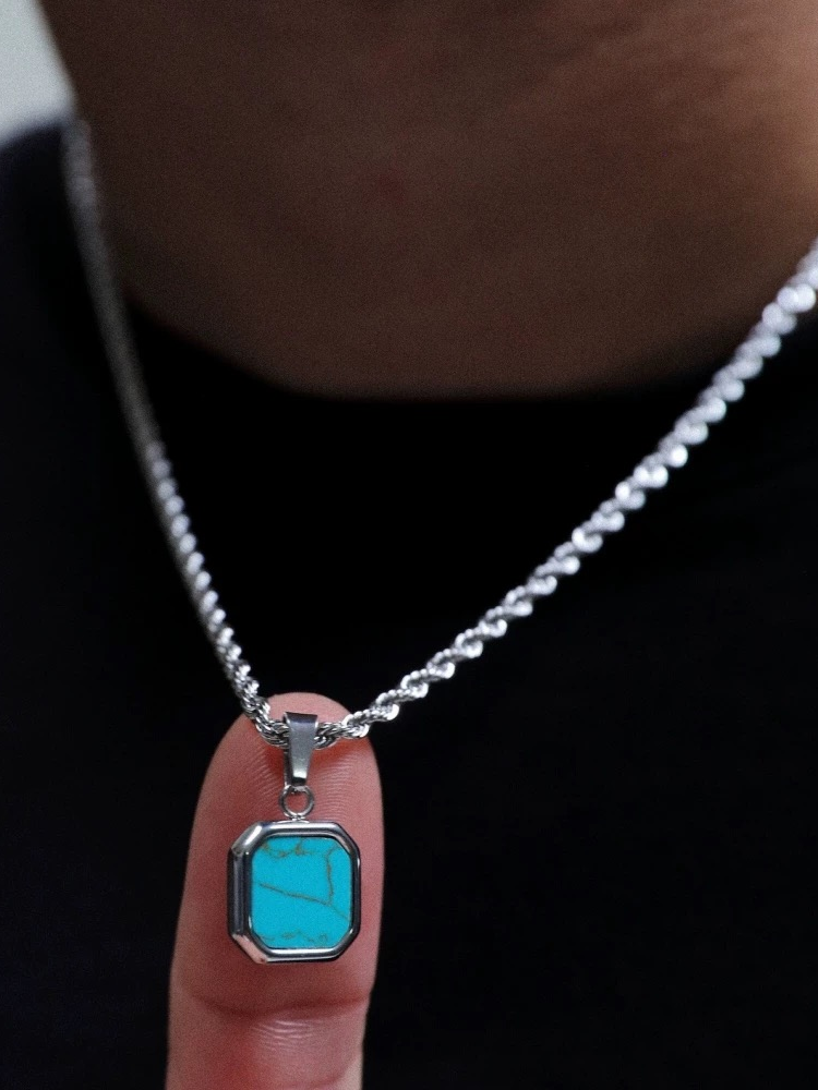 Brick Lane Vintage Square Gemstone Pendant Necklace Set - Blue