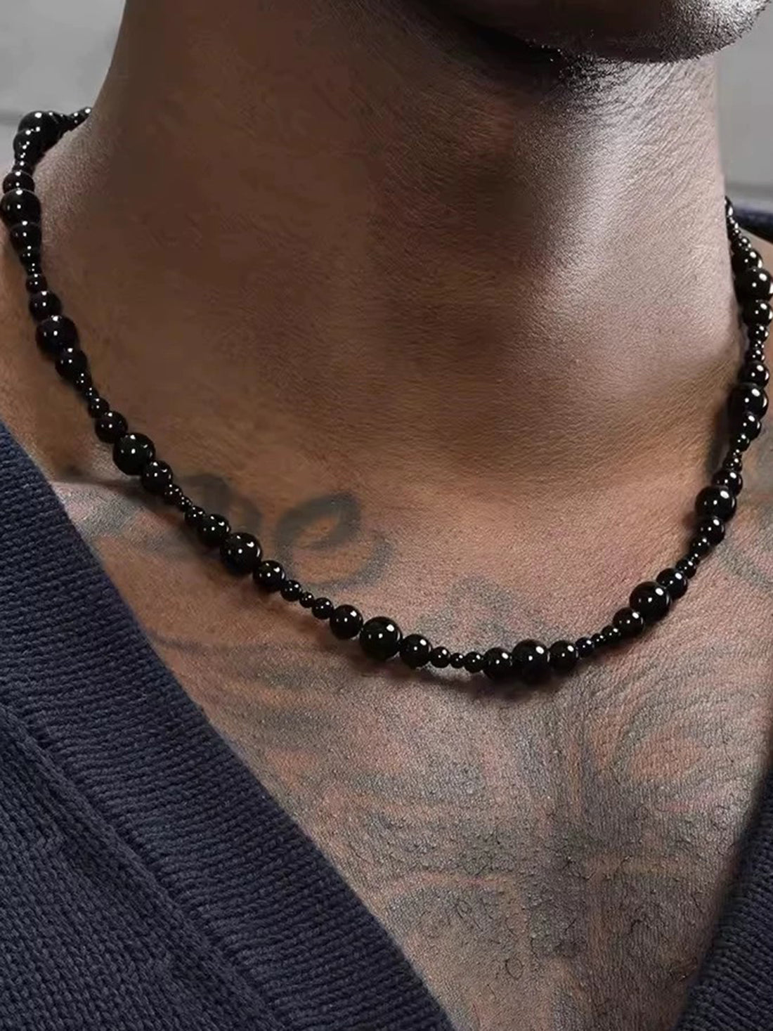 Brick Lane Vintage Textured Stone Beaded Choker - Black