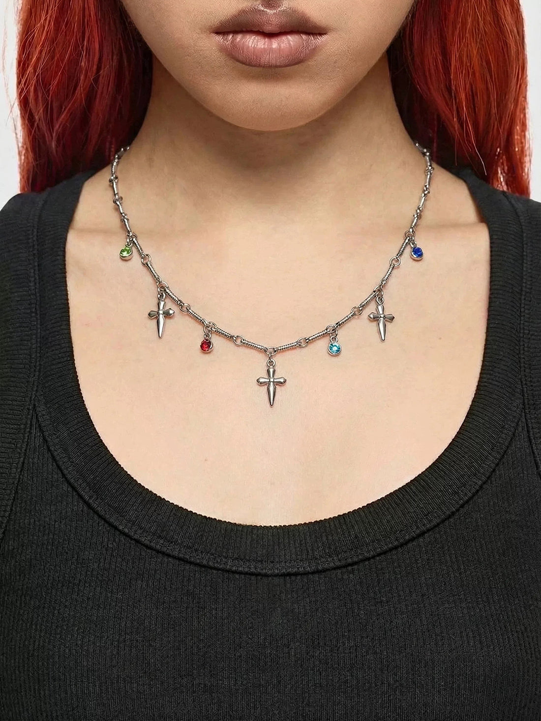 Brick Lane Y2K Star Drop Pendant Choker - Silver
