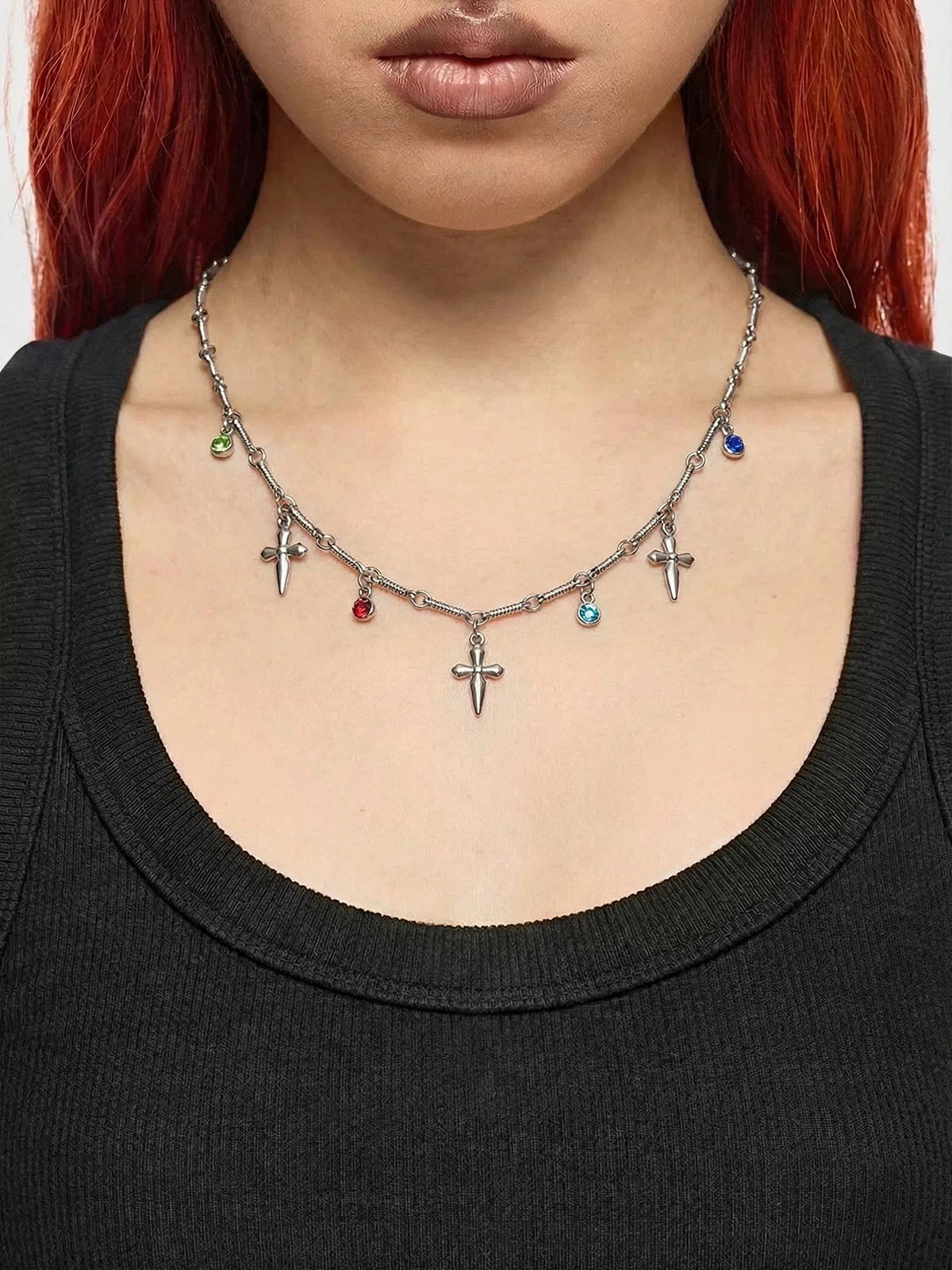 Brick Lane Y2K Star Drop Pendant Choker - Silver