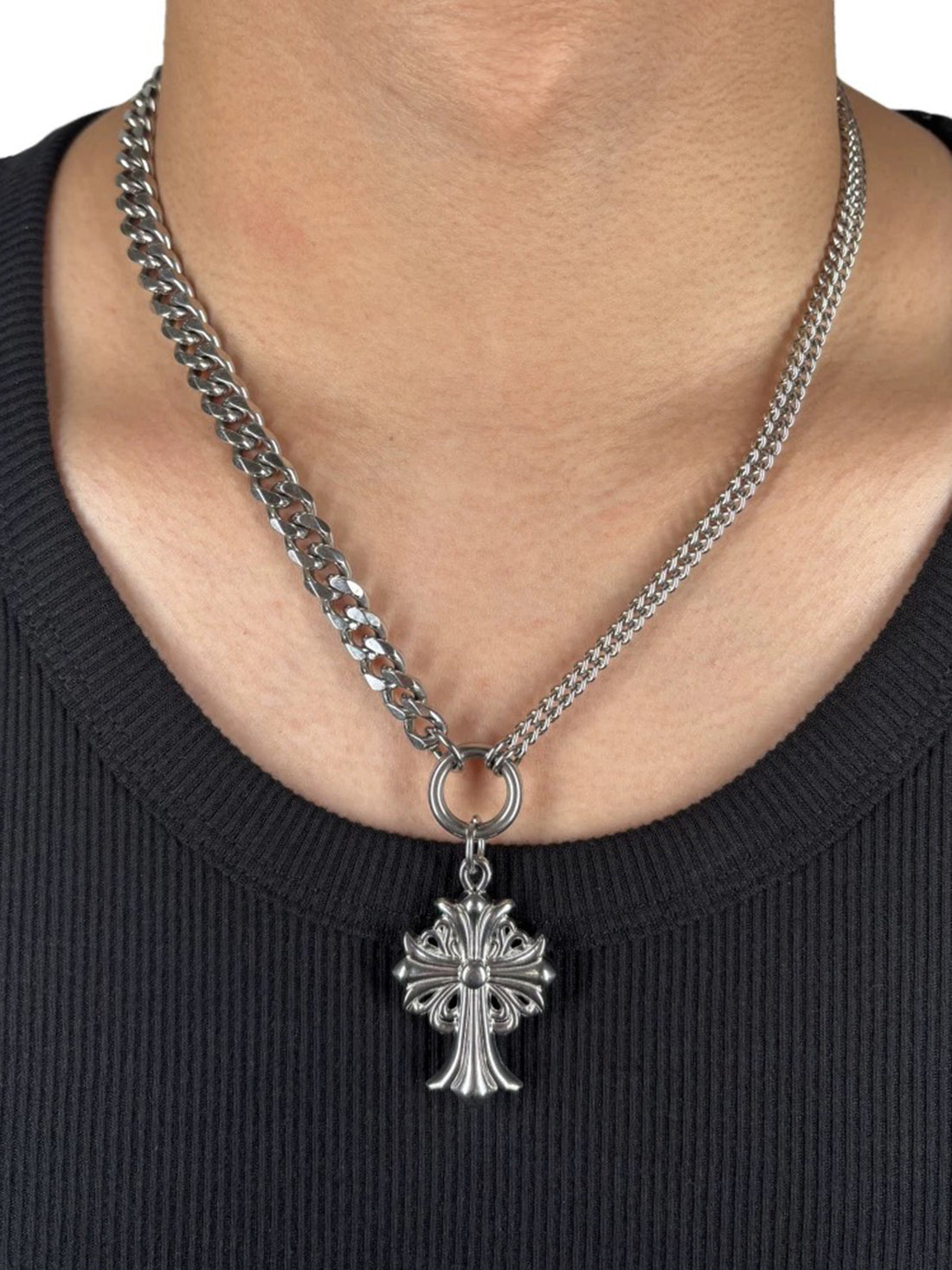 Brick Lane Gothic Cross Heavy Chain Necklace - Silver