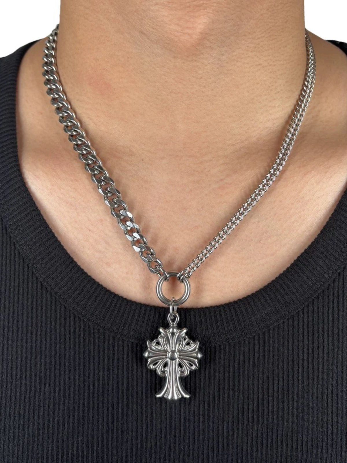 Brick Lane Gothic Cross Heavy Chain Necklace - Silver