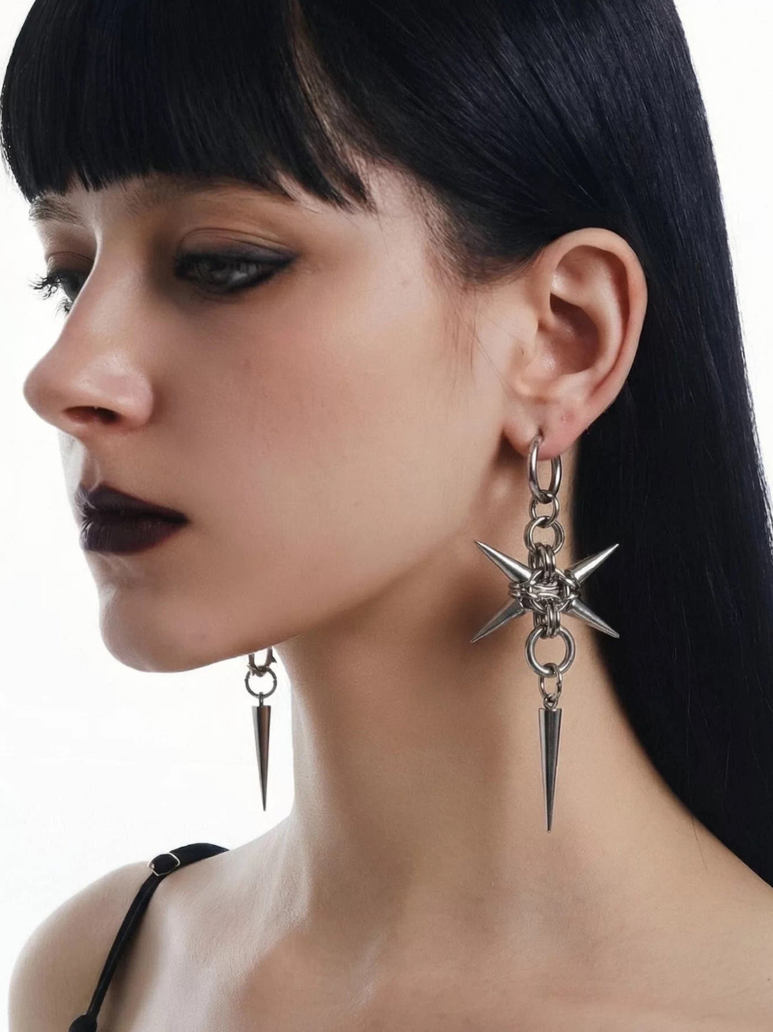 Brick Lane Punk Star Tassel Earrings - Silver
