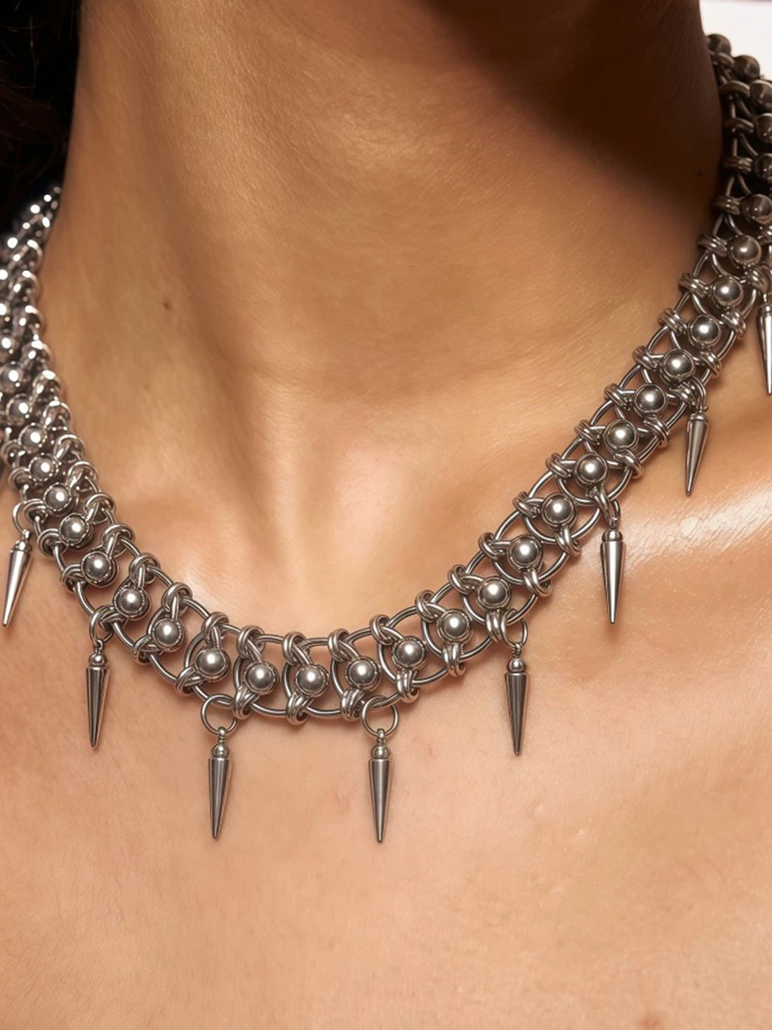 Brick Lane Punk Thorn Spike Chain Necklace - Silver