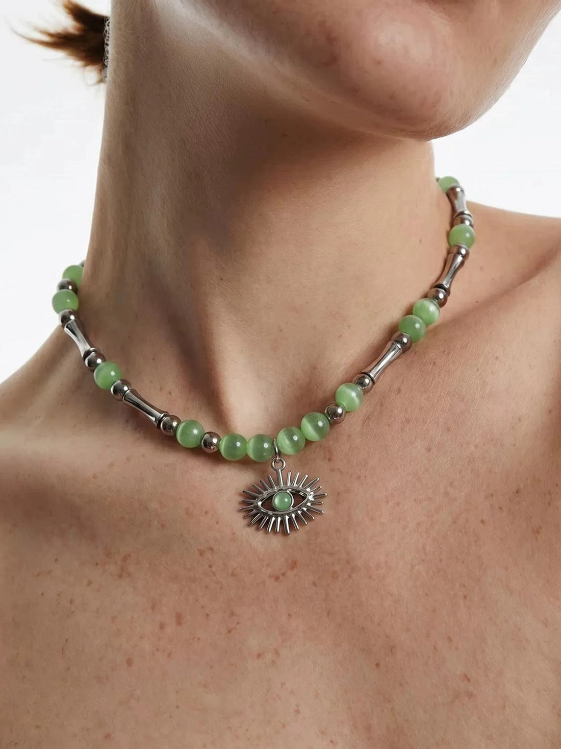 Brick Lane Vintage Beaded Butterfly Choker - Green