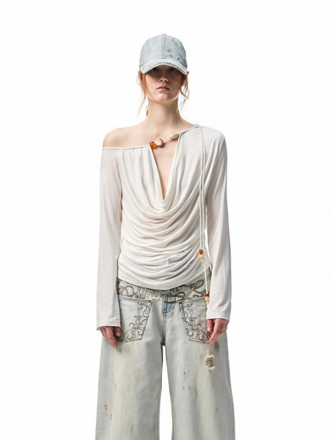One Shoulder Out of Respect Sleeve Top - All White