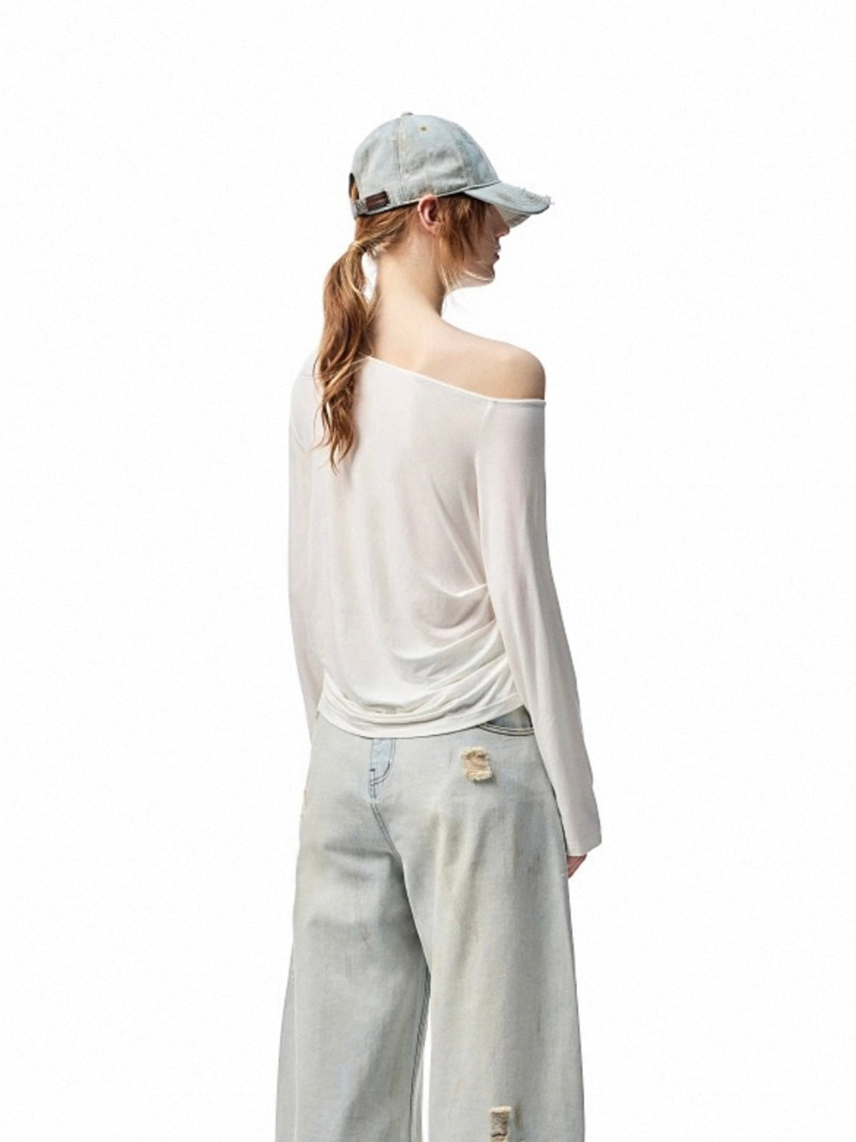 One Shoulder Out of Respect Sleeve Top - All White