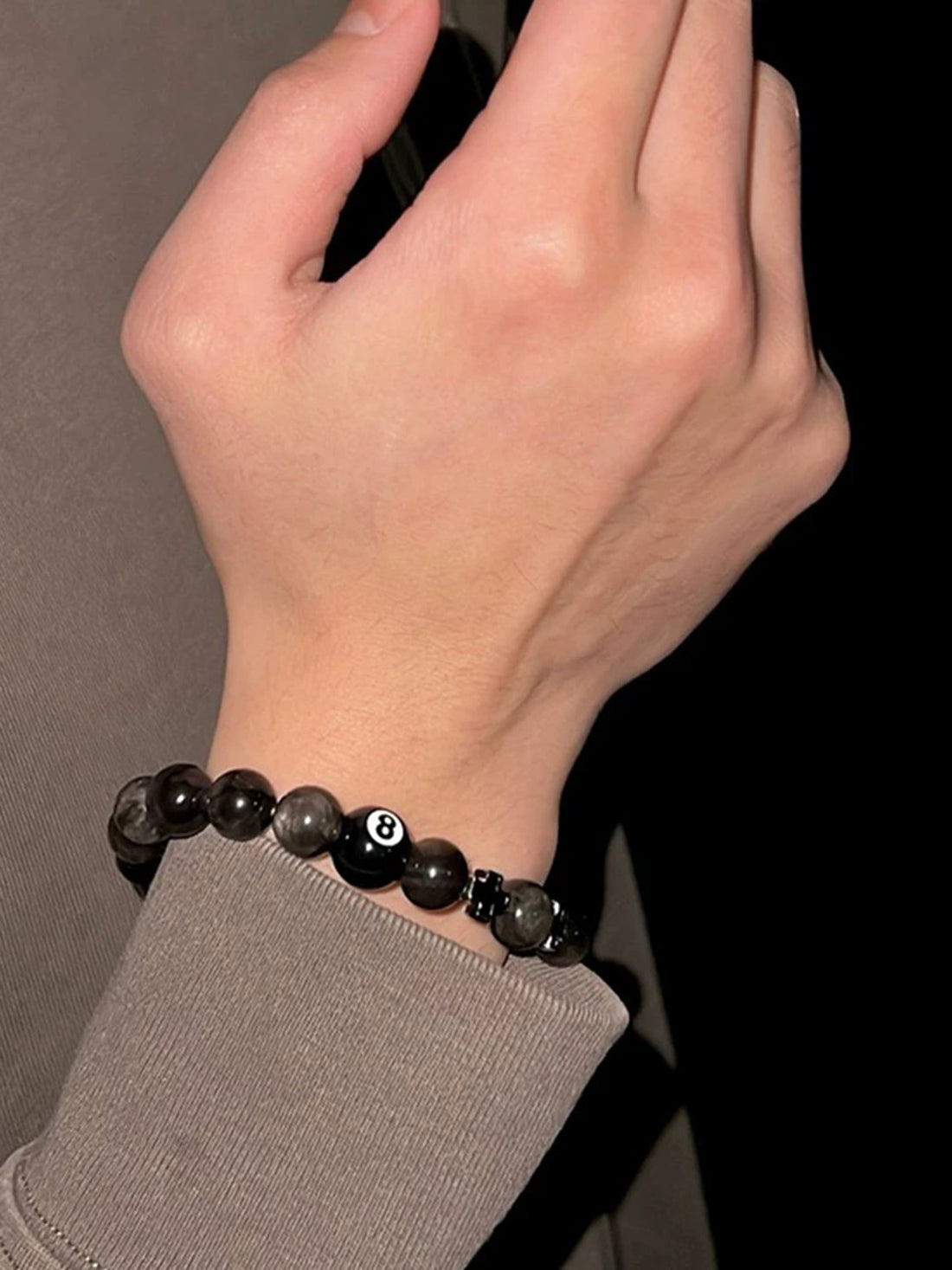 Brick Lane Textured Stone Beaded Bracelet - Black