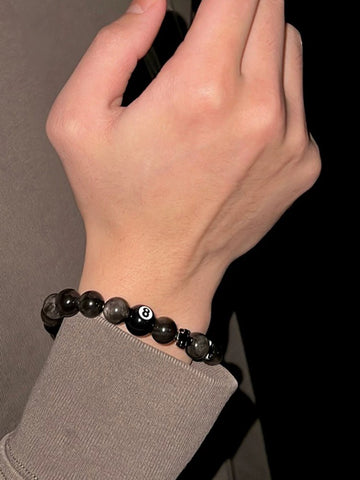 Brick Lane Textured Stone Beaded Bracelet - Black