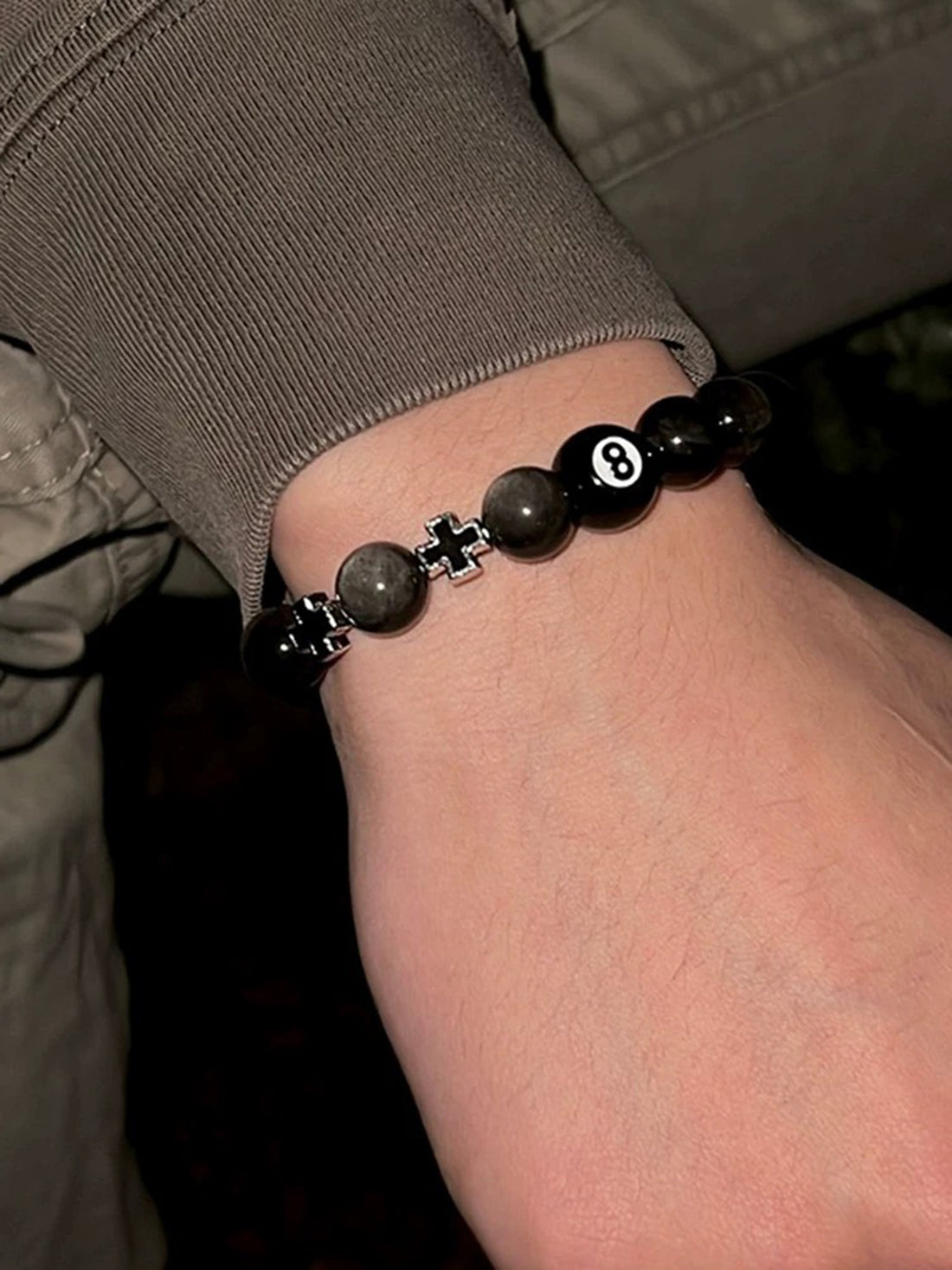 Brick Lane Textured Stone Beaded Bracelet - Black
