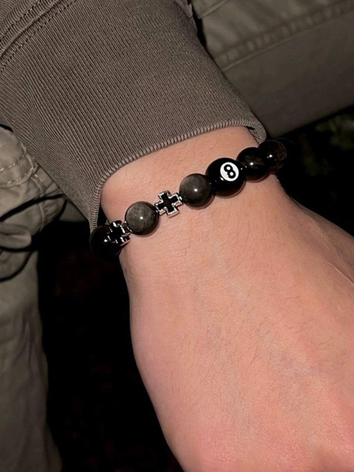 Brick Lane Textured Stone Beaded Bracelet - Black