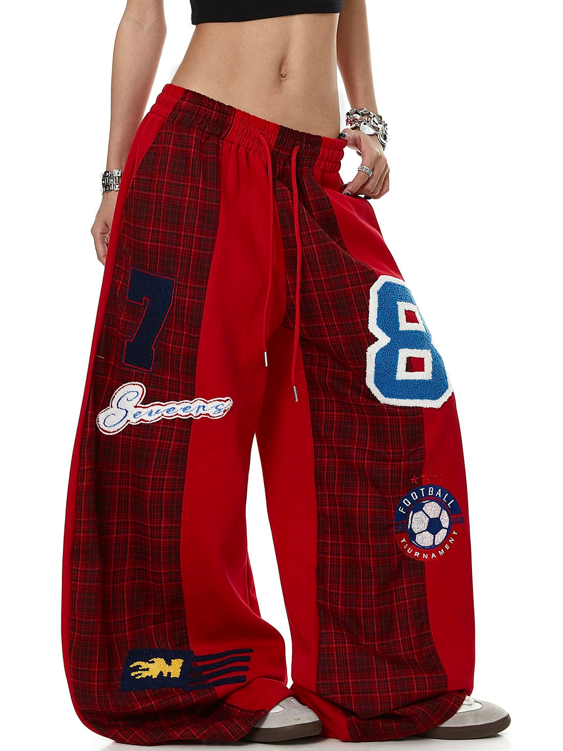Co-ed Dorm Baggy Number 8 Patchwork Sweatpants - Red
