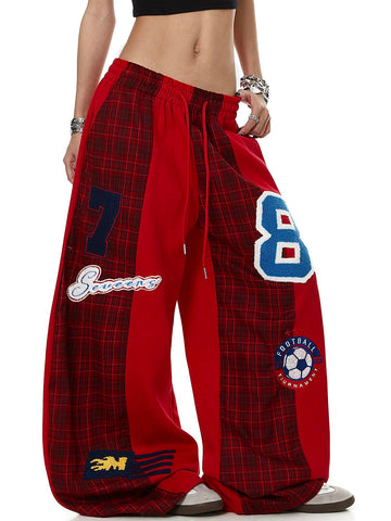 Co-ed Dorm Baggy Number 8 Patchwork Sweatpants - Red