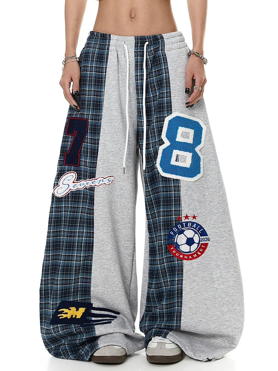 Co-ed Dorm Baggy Number 8 Patchwork Sweatpants - Grey