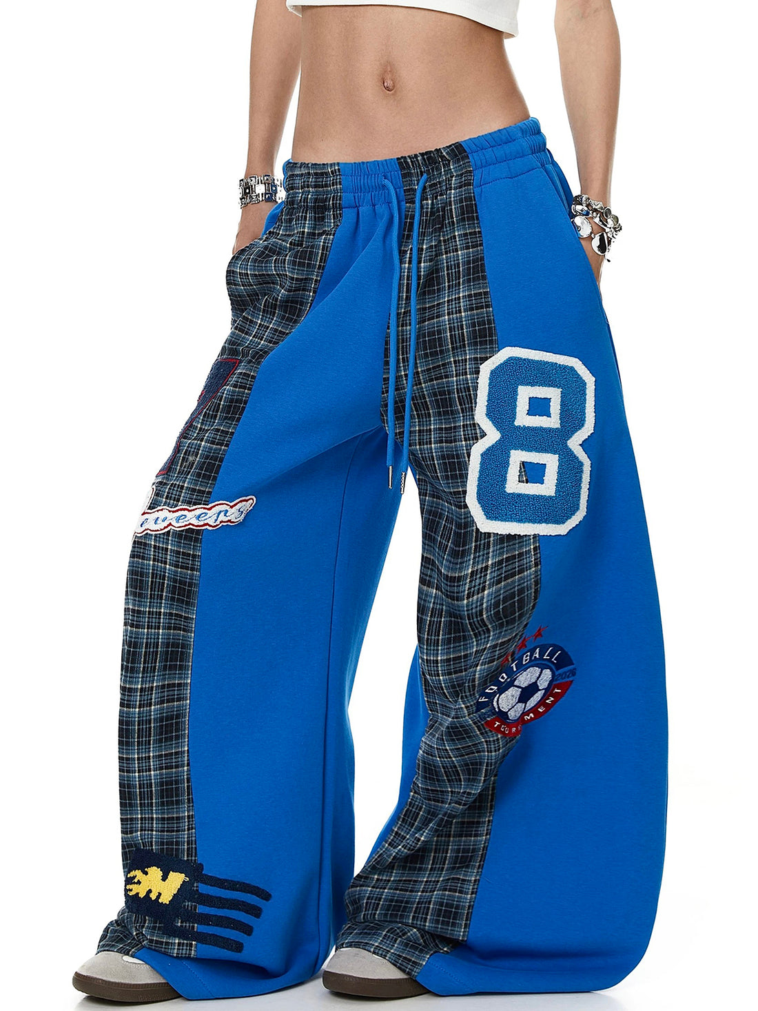 Co-ed Dorm Baggy Number 8 Patchwork Sweatpants - Blue