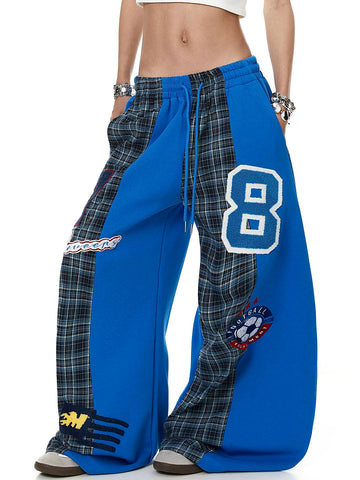 Co-ed Dorm Baggy Number 8 Patchwork Sweatpants - Blue