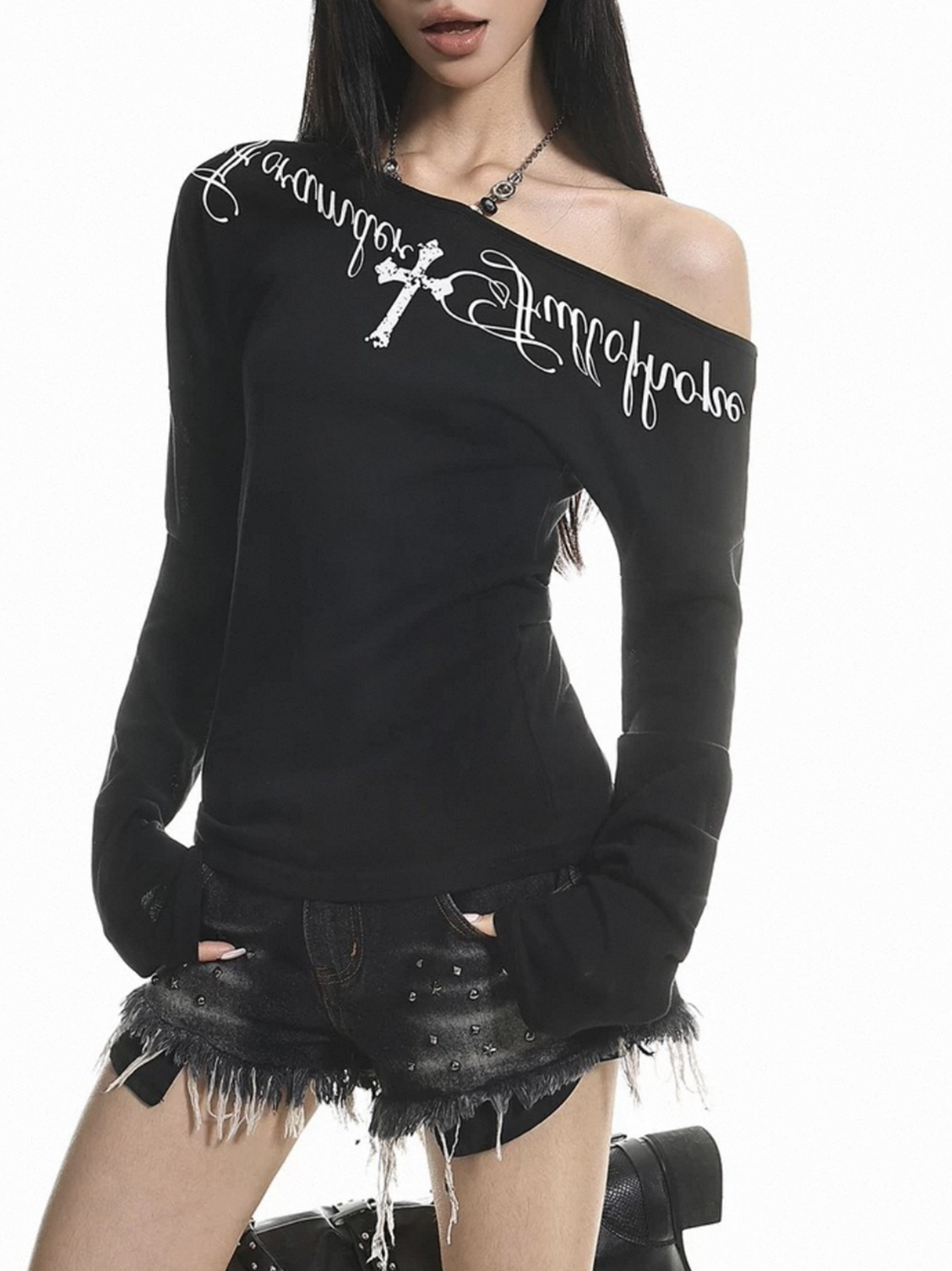 Brick Lane Off-the-Shoulder Lace Trim Top - Black