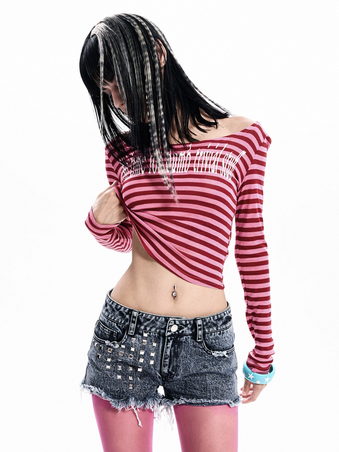 Brick Lane Skimming Striped Zip-up Hoodie - Pink