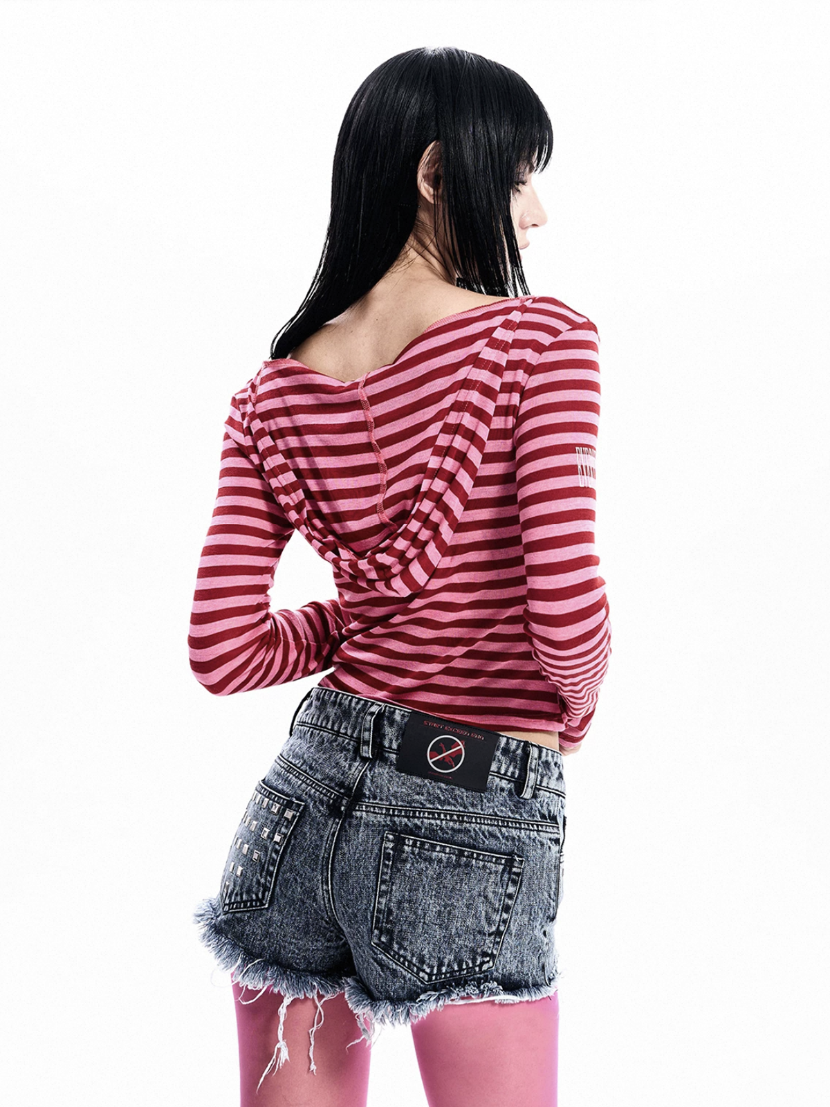 Brick Lane Skimming Striped Zip-up Hoodie - Pink