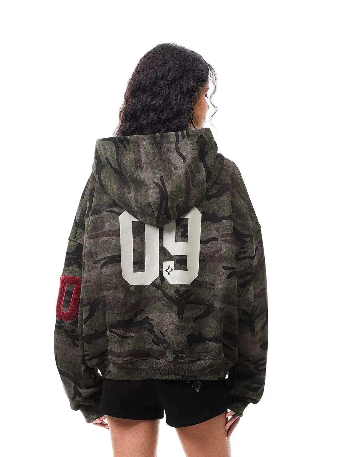 Co-ed Dorm Baggy Camouflage Graphic Zip-up Jacket - Green