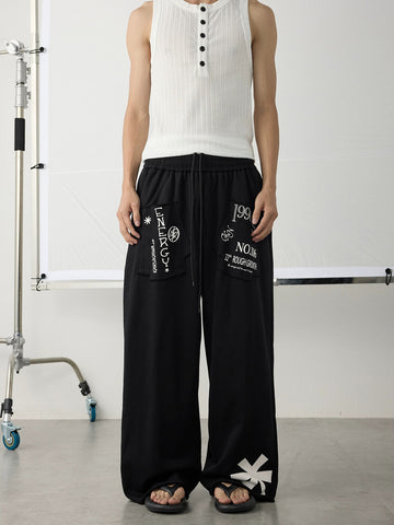 Co-ed Dorm Wide-leg Heavy Cargo Denim Pants - Black