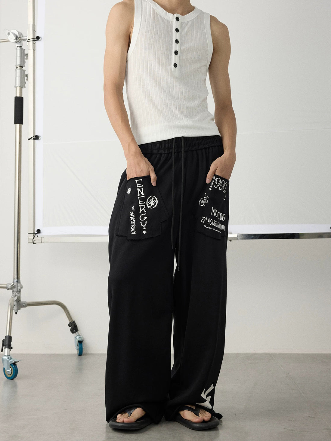 Co-ed Dorm Wide-leg Heavy Cargo Denim Pants - Black