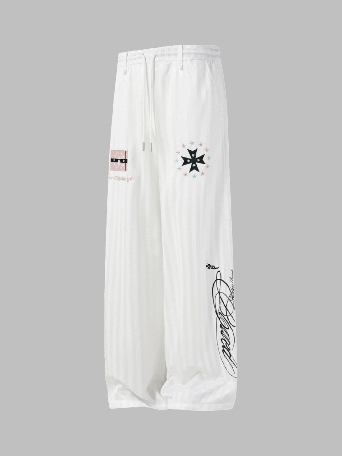 Co-ed Dorm Baggy Gothic Cross Graphic Sweatpants - White