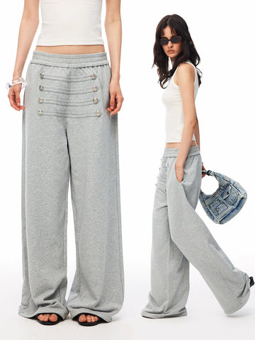 Co-ed Dorm Wide-leg Double-Breasted Trousers - Grey