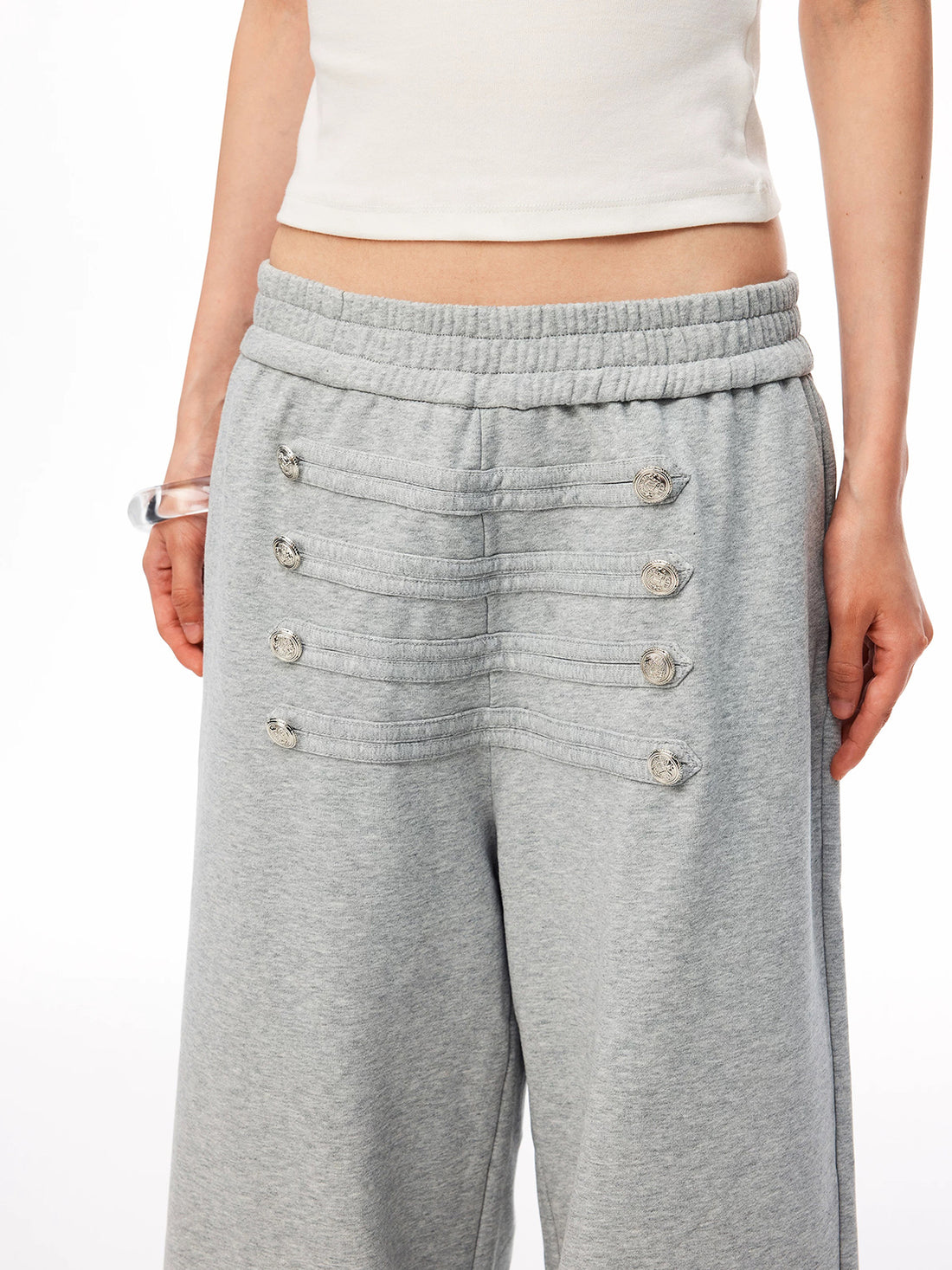 Co-ed Dorm Wide-leg Double-Breasted Trousers - Grey