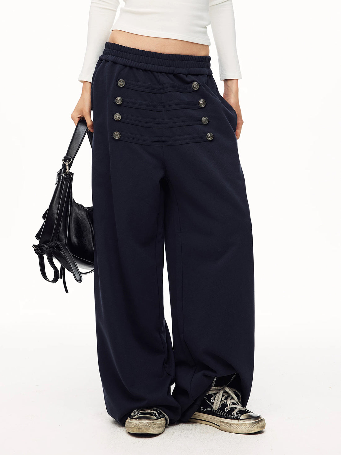 Co-ed Dorm Wide-leg Double-Breasted Trousers - Blue