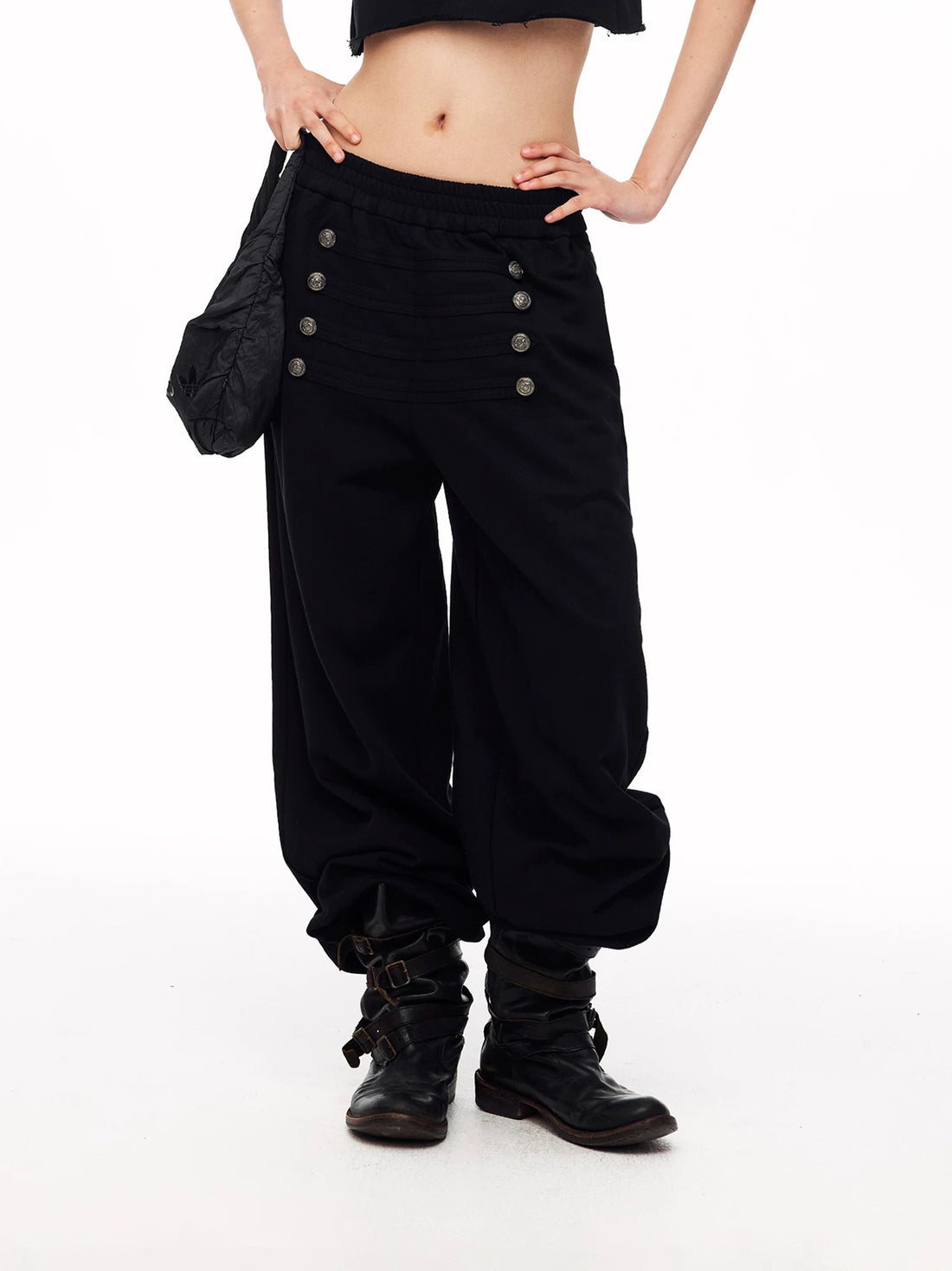 Co-ed Dorm Wide-leg Double-Breasted Trousers - Blue