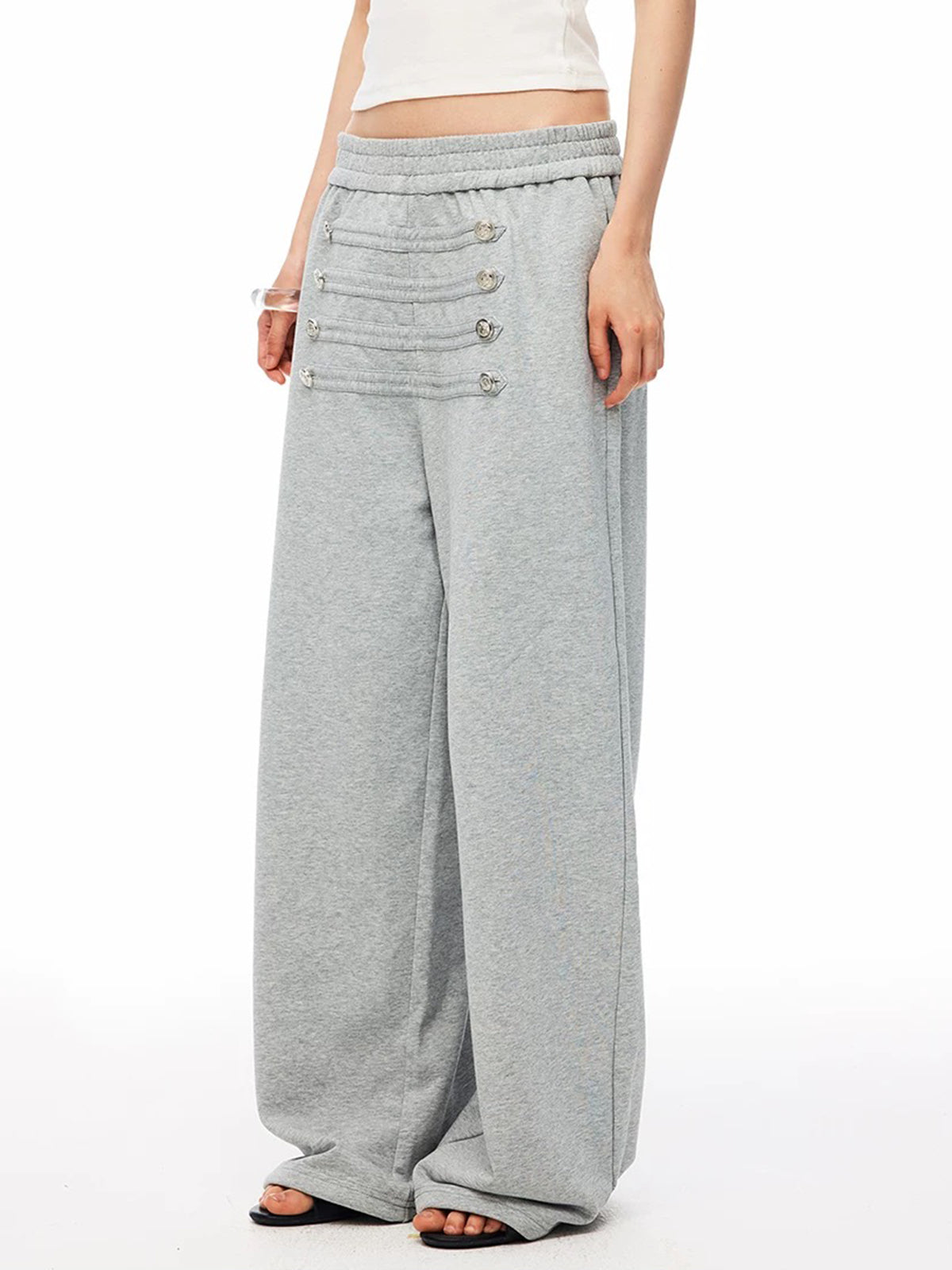 Co-ed Dorm Wide-leg Double-Breasted Trousers - Grey