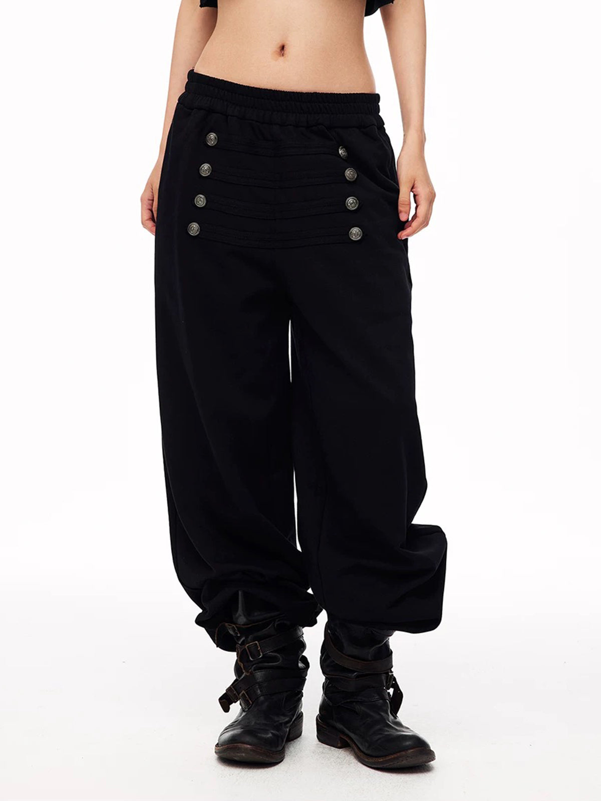 Co-ed Dorm Wide-leg Double-Breasted Trousers - Blue