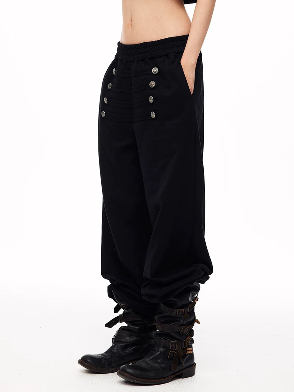 Co-ed Dorm Wide-leg Double-Breasted Trousers - Blue