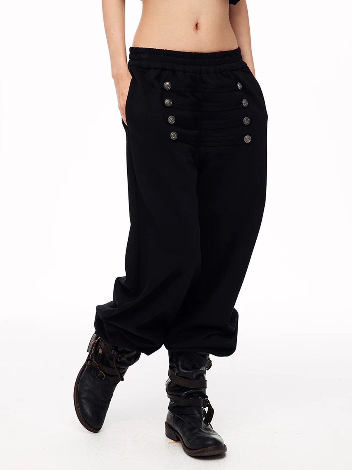 Co-ed Dorm Wide-leg Double-Breasted Trousers - Blue