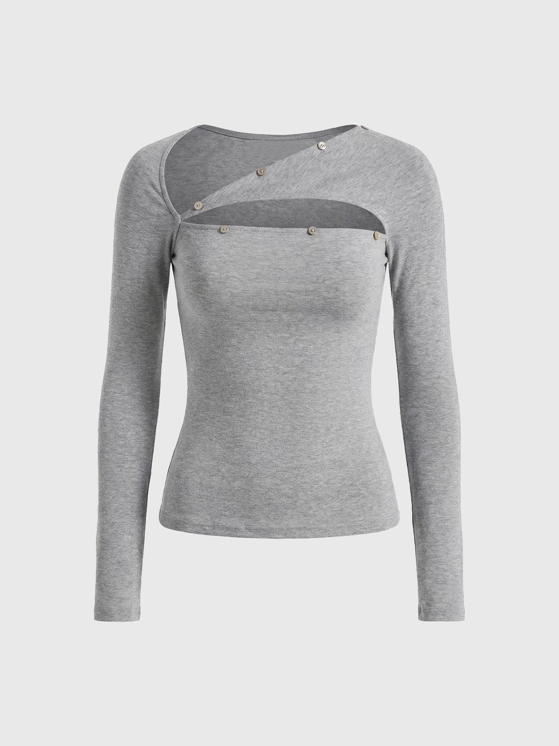 Brick Lane Skimming Cutout V-Neck Top - Grey
