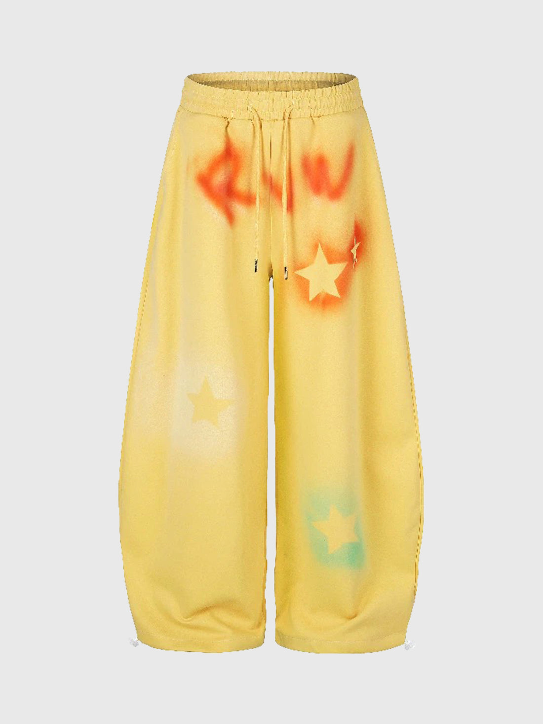 Co-ed Dorm Wide-leg Washed Graffiti Denim Pants - Yellow