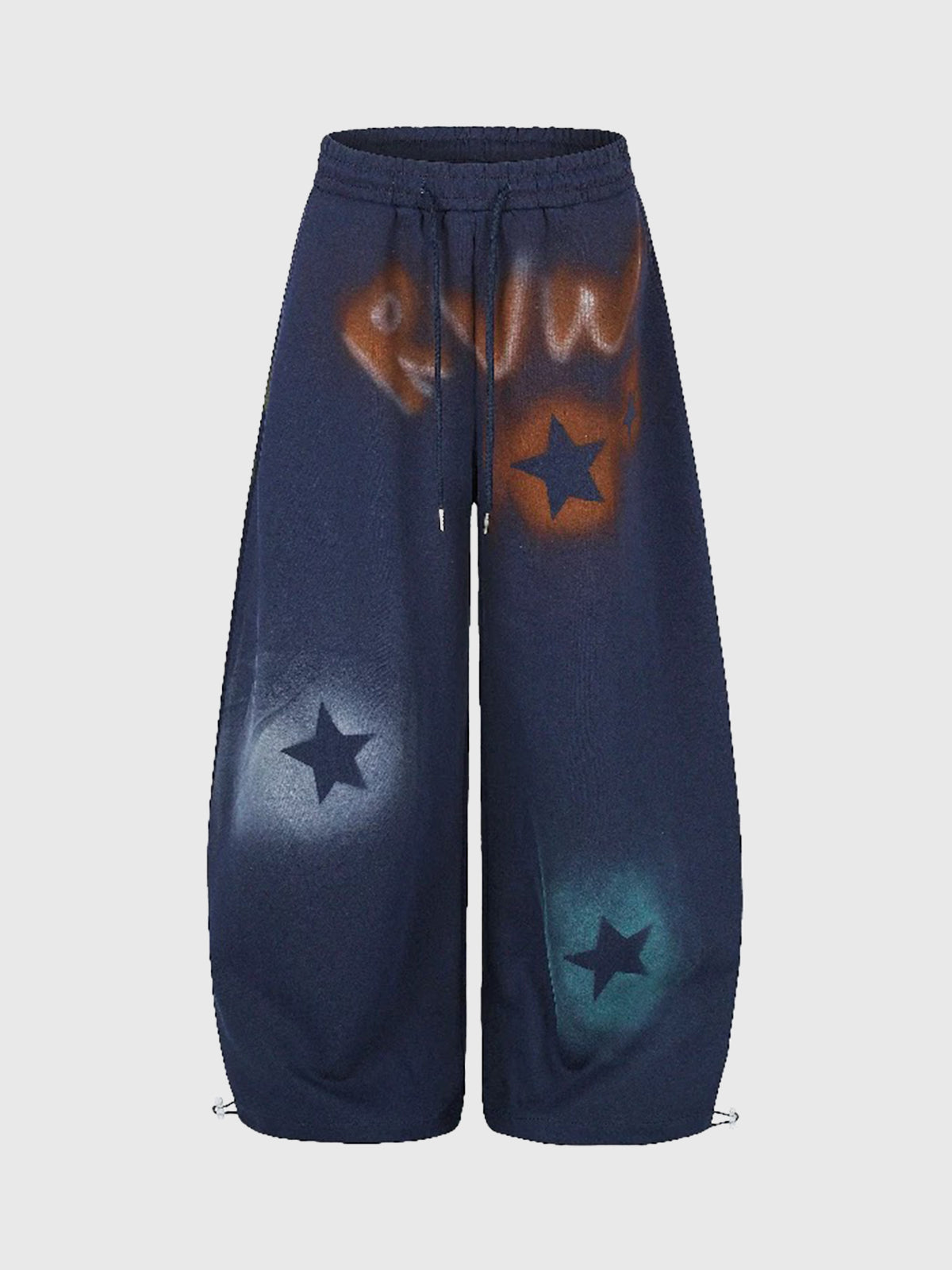 Co-ed Dorm Wide-leg Washed Graffiti Denim Pants - Blue