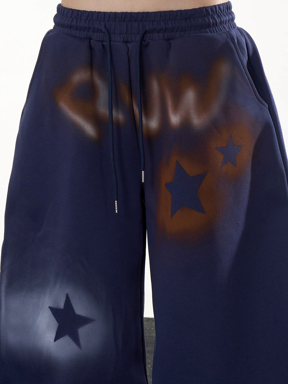 Co-ed Dorm Wide-leg Washed Graffiti Denim Pants - Blue