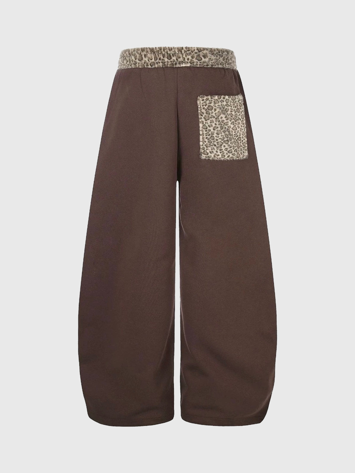 Co-ed Dorm Wide-leg Star Patchwork Leopard Trim Sweatpants - Brown