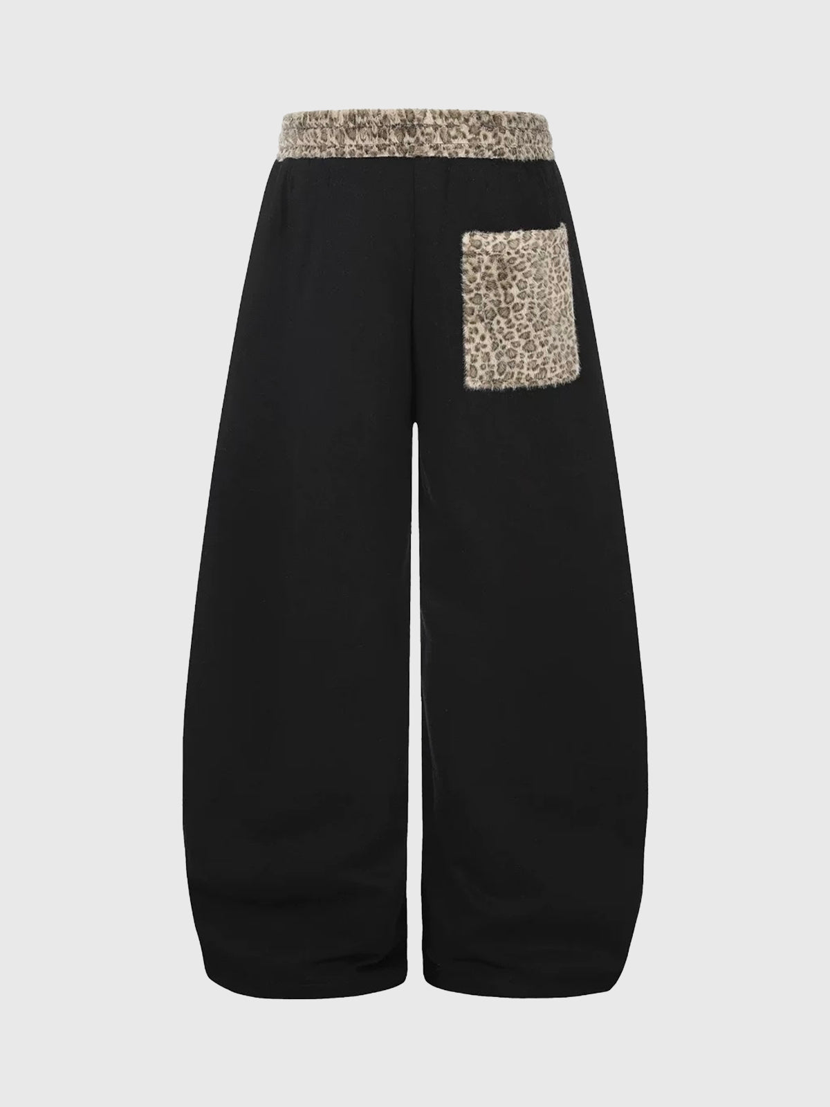 Co-ed Dorm Wide-leg Star Patchwork Leopard Trim Sweatpants - Black