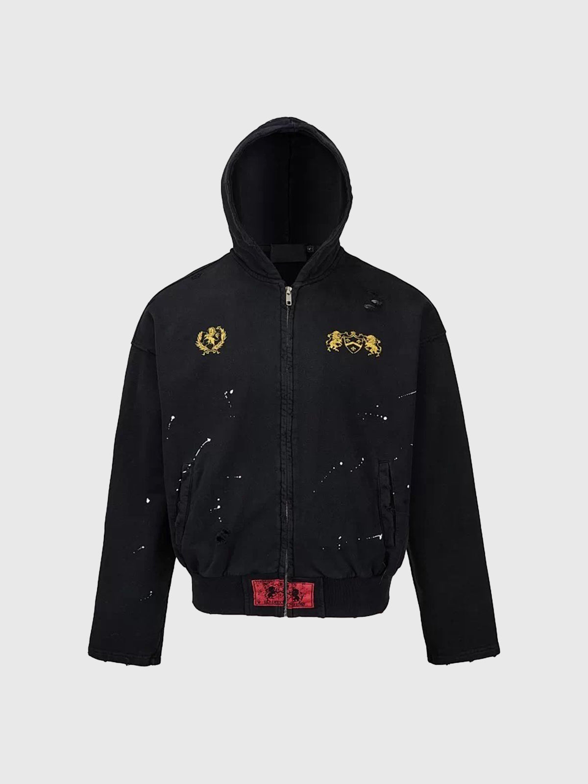 Co-ed Dorm Baggy Splash-Ink Printed Zip-up Hoodie - Blue