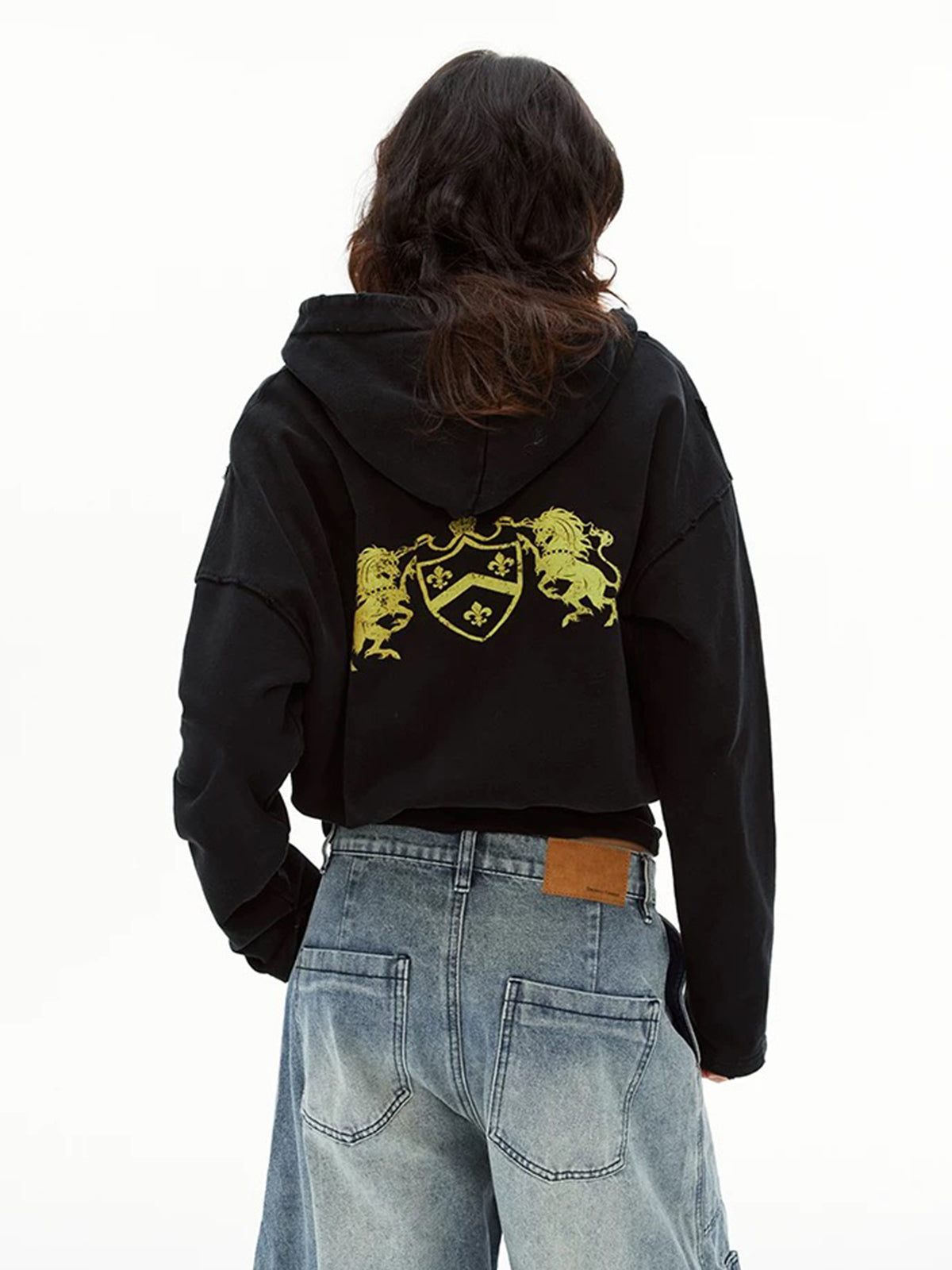 Co-ed Dorm Baggy Splash-Ink Printed Zip-up Hoodie - Blue