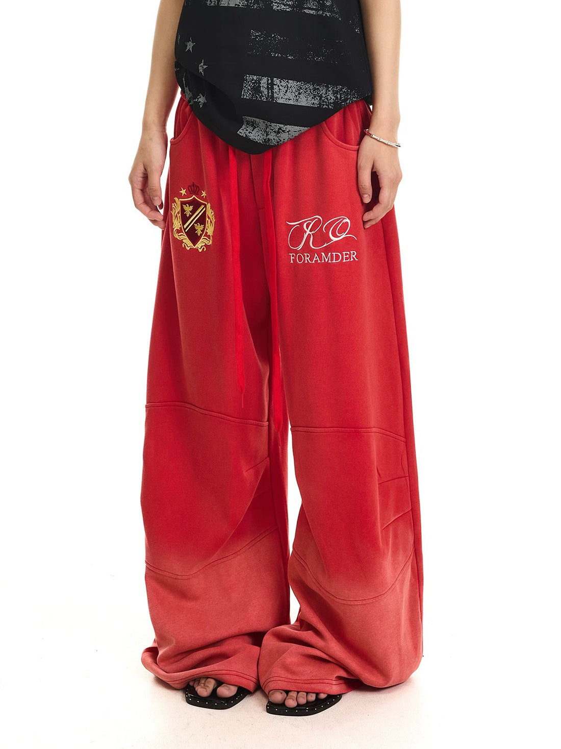 Co-ed Dorm Wide-leg Graphic Printed Sweatpants - Red