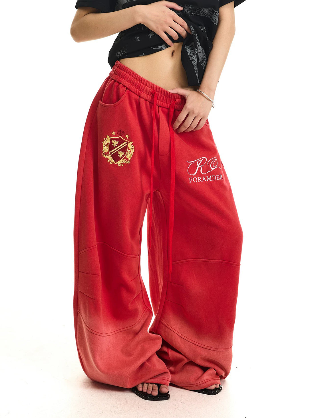 Co-ed Dorm Wide-leg Graphic Printed Sweatpants - Red