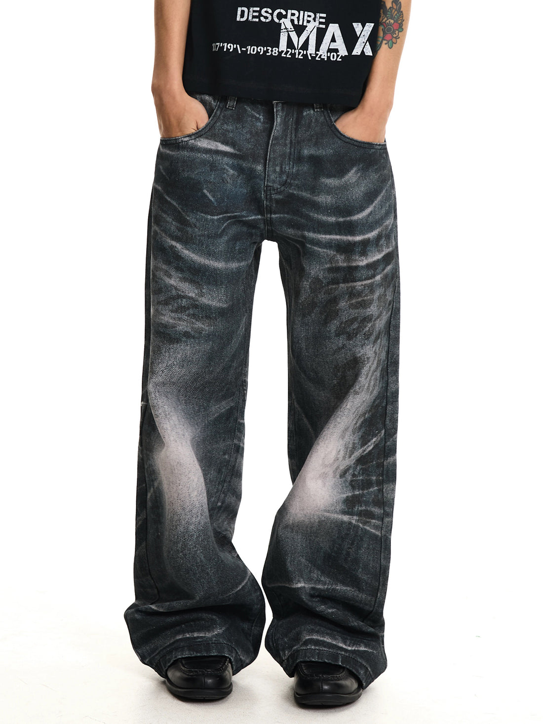 Co-ed Dorm Wide-leg Sandwashed Denim Pants - Black