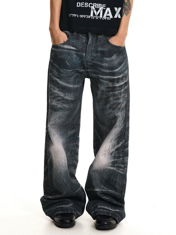 Co-ed Dorm Wide-leg Sandwashed Denim Pants - Black