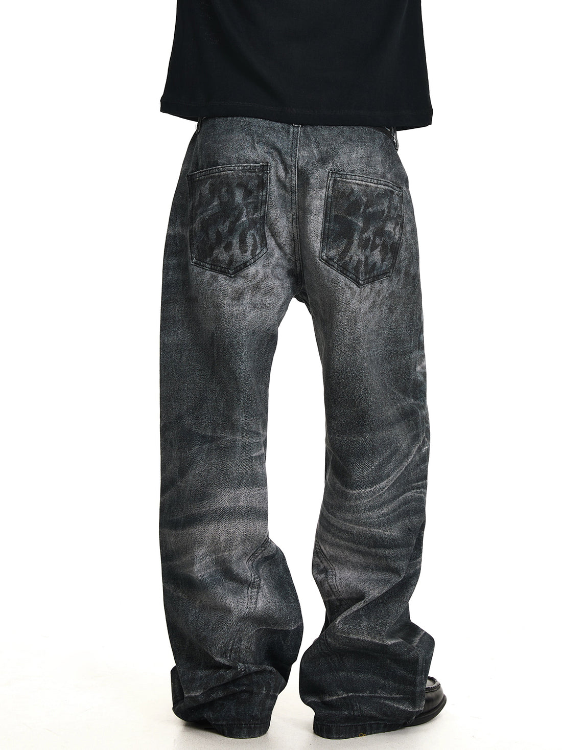 Co-ed Dorm Wide-leg Sandwashed Denim Pants - Black
