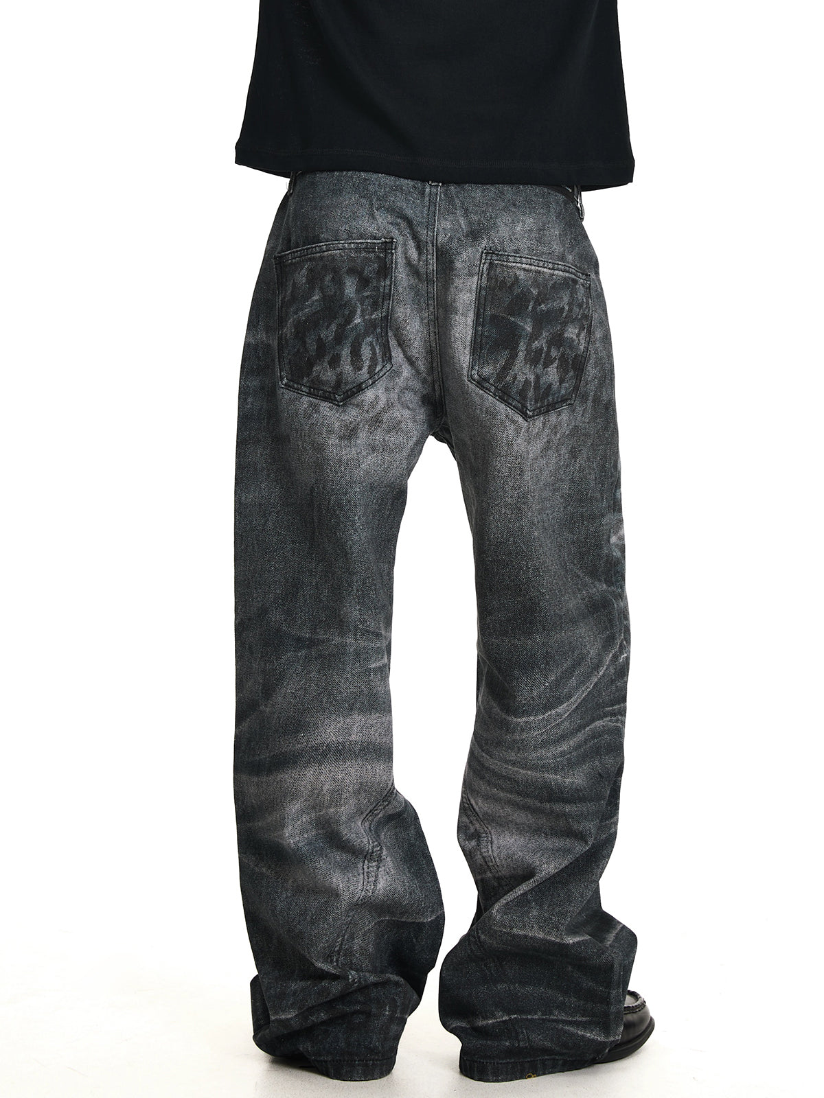 Co-ed Dorm Wide-leg Sandwashed Denim Pants - Black