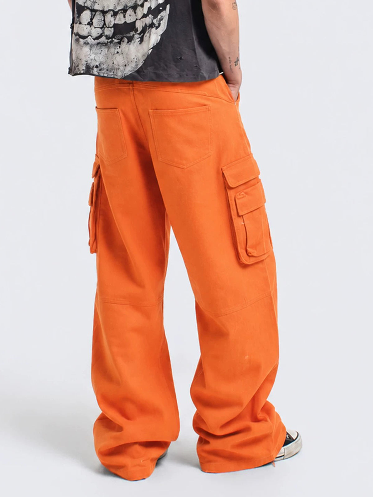 Co-ed Dorm Wide-leg Multi-Pocket Cargo Pants - Orange
